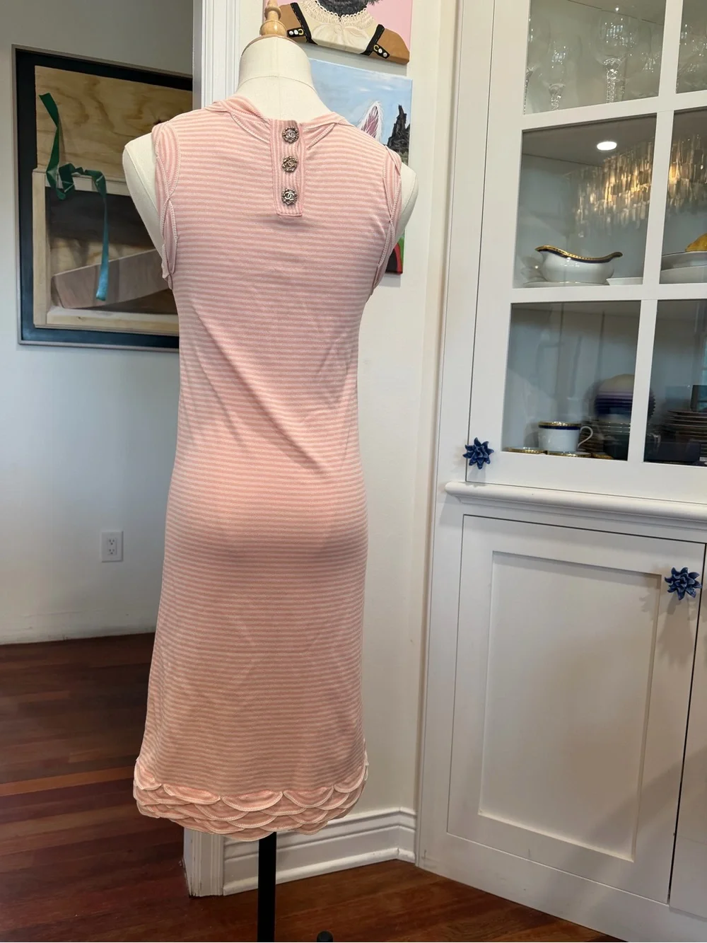 CHANEL Blush Pink Sleeveless Scallop-Detail Knit Dress